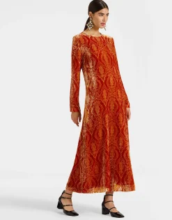Long Sleeve Swing DressBanquet Orange in Devoré