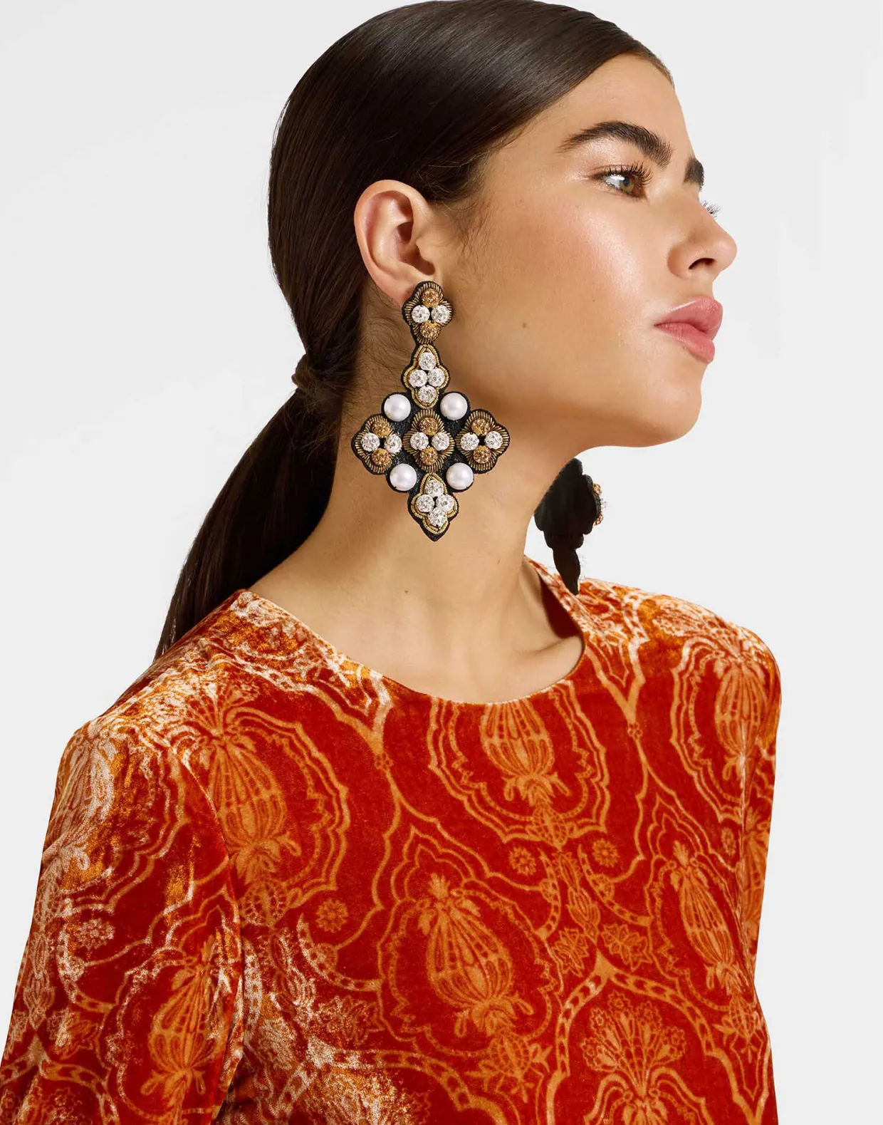 Long Sleeve Swing DressBanquet Orange in Devoré