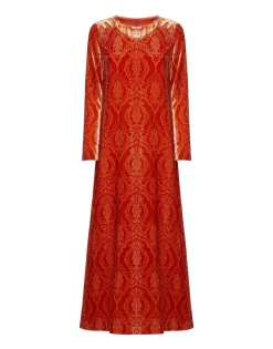 Long Sleeve Swing DressBanquet Orange in Devoré