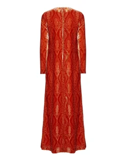 Long Sleeve Swing DressBanquet Orange in Devoré