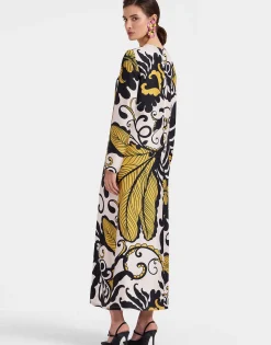 Long Sleeve Swing DressMarea Black & White in Silk Twill