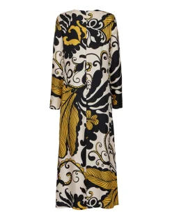 Long Sleeve Swing DressMarea Black & White in Silk Twill