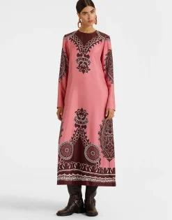 Long Sleeve Swing DressOltrarno Plac&eacute;e Pink in Silk Twill