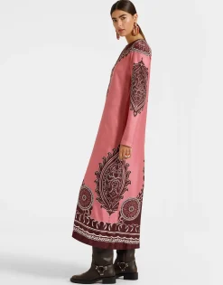Long Sleeve Swing DressOltrarno Plac&eacute;e Pink in Silk Twill