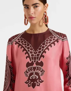 Long Sleeve Swing DressOltrarno Plac&eacute;e Pink in Silk Twill