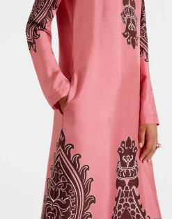 Long Sleeve Swing DressOltrarno Plac&eacute;e Pink in Silk Twill