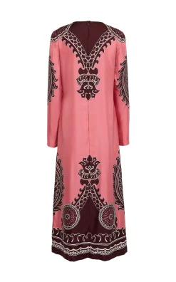 Long Sleeve Swing DressOltrarno Plac&eacute;e Pink in Silk Twill