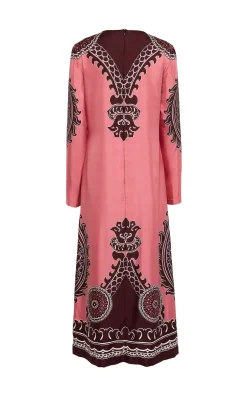 Long Sleeve Swing DressOltrarno Plac&eacute;e Pink in Silk Twill