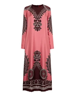 Long Sleeve Swing DressOltrarno Plac&eacute;e Pink in Silk Twill