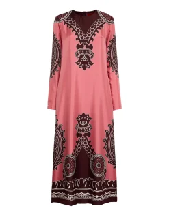 Long Sleeve Swing DressOltrarno Plac&eacute;e Pink in Silk Twill