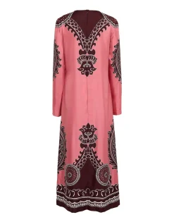 Long Sleeve Swing DressOltrarno Plac&eacute;e Pink in Silk Twill