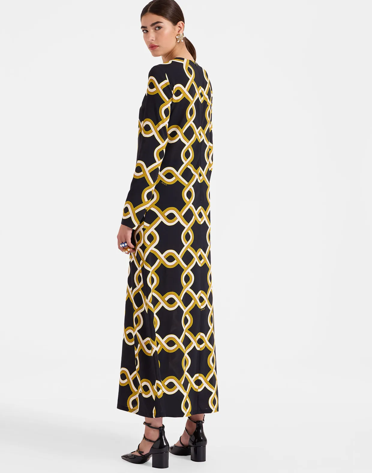 Long Sleeve Swing DressTackle Black in Sablé