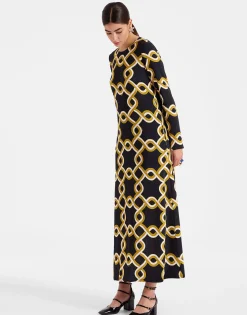 Long Sleeve Swing DressTackle Black in Sablé
