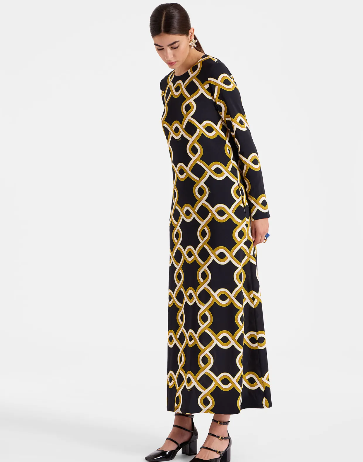 Long Sleeve Swing DressTackle Black in Sablé