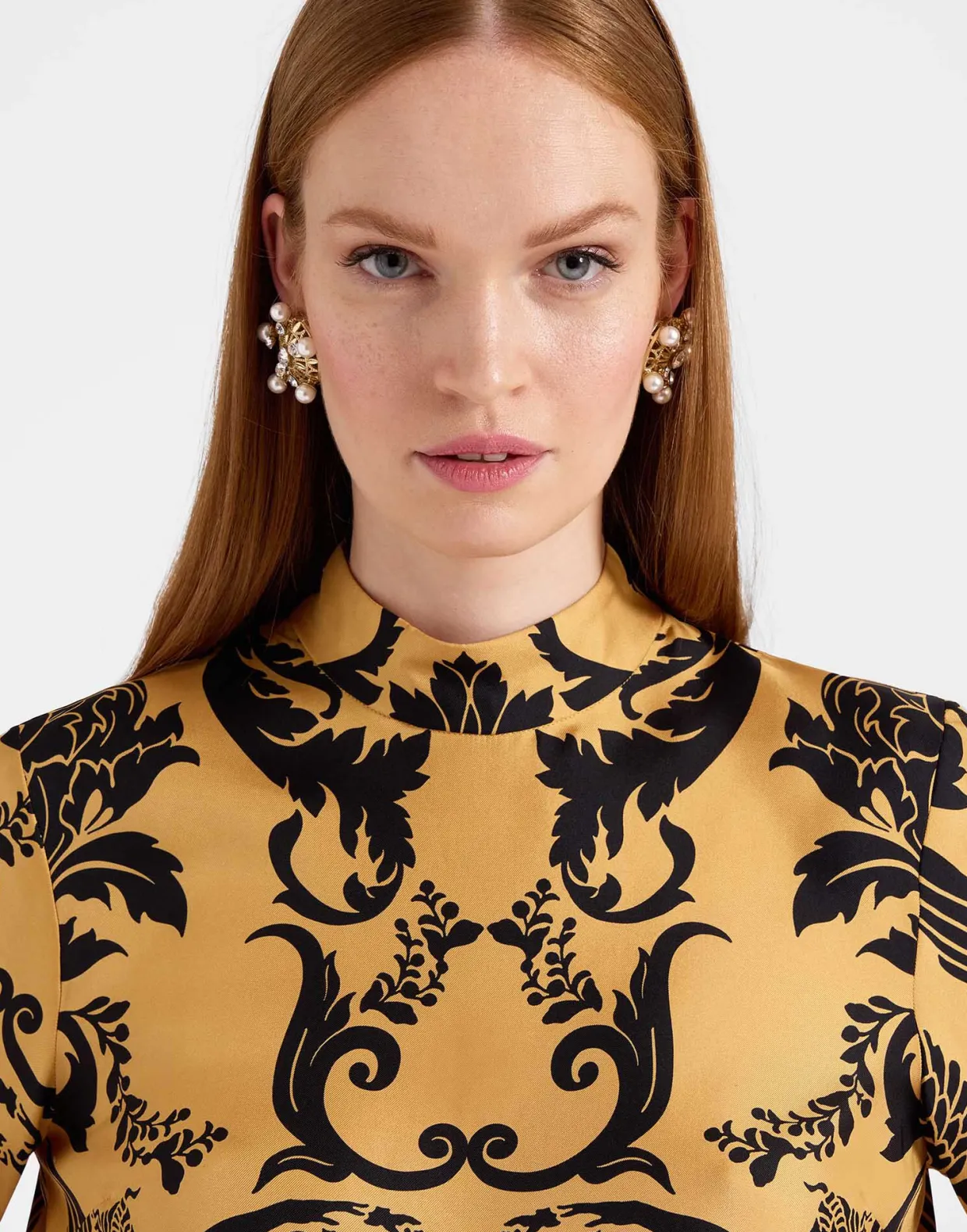 Make An Exit TopCherubs Gold in Silk Twill With Feathers