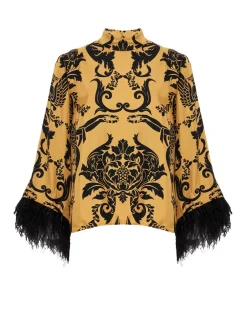 Make An Exit TopCherubs Gold in Silk Twill With Feathers