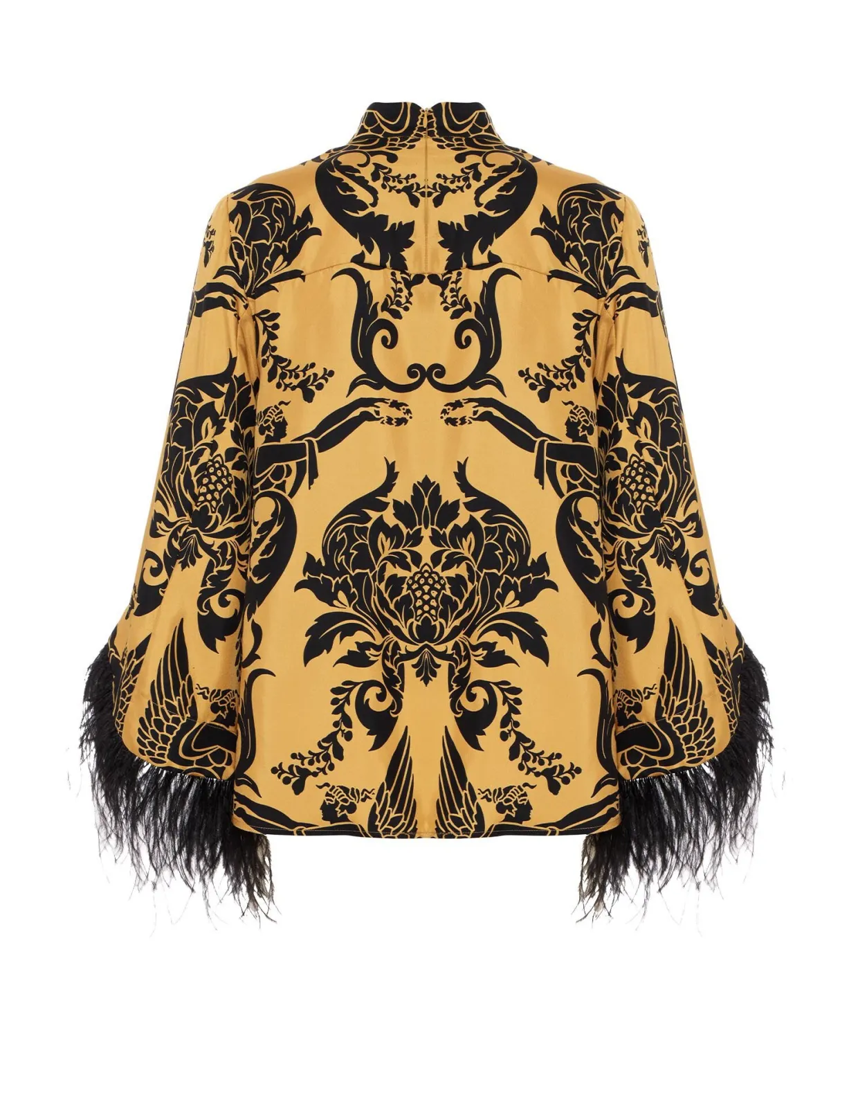 Make An Exit TopCherubs Gold in Silk Twill With Feathers