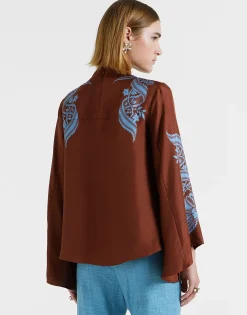Make An Exit TopSignoria Plac&eacute;e Brown in Silk Twill