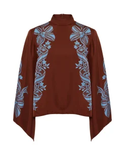 Make An Exit TopSignoria Placée Brown in Silk Twill
