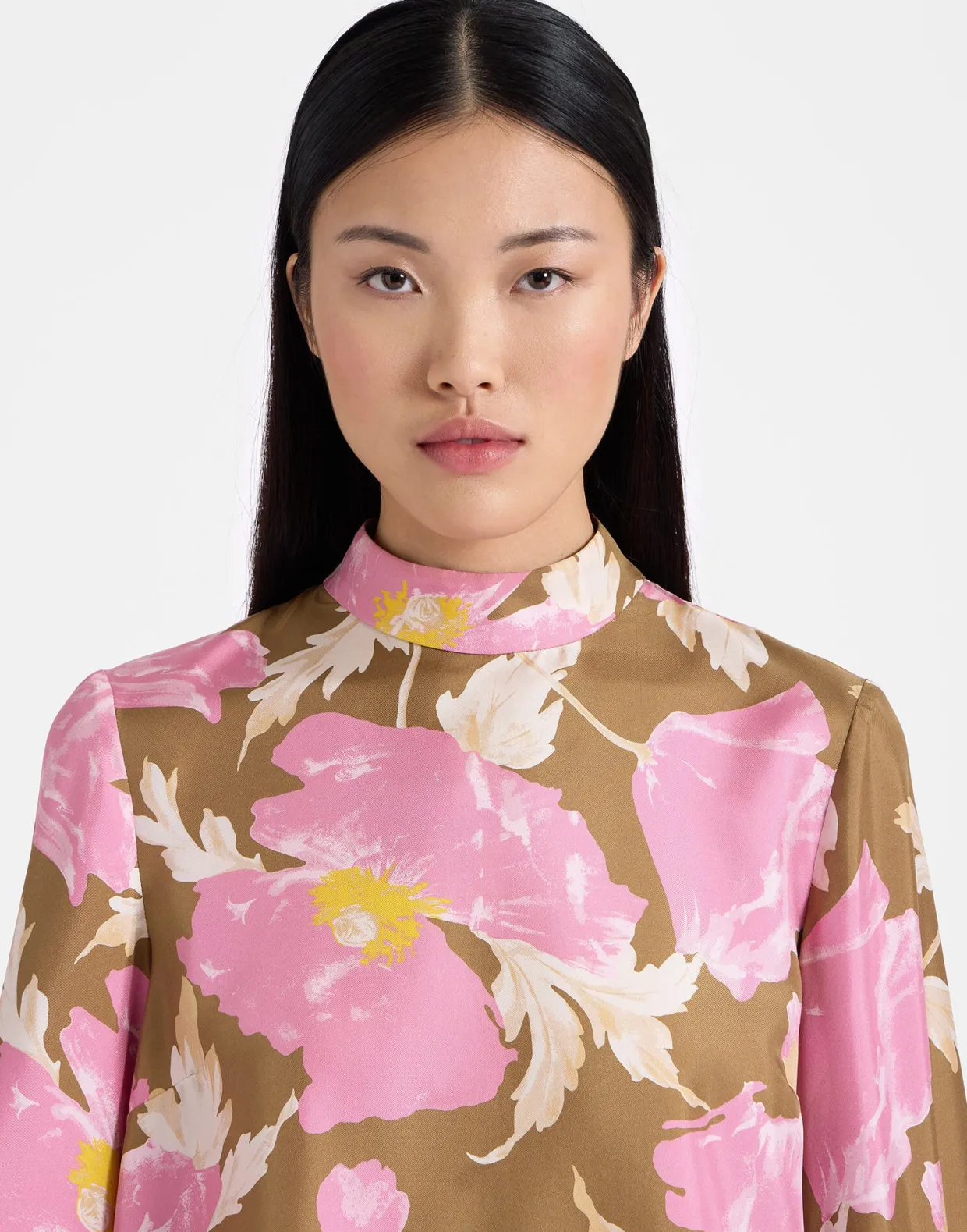 Make An Exit TopSylph Khaki in Silk Twill With Feathers
