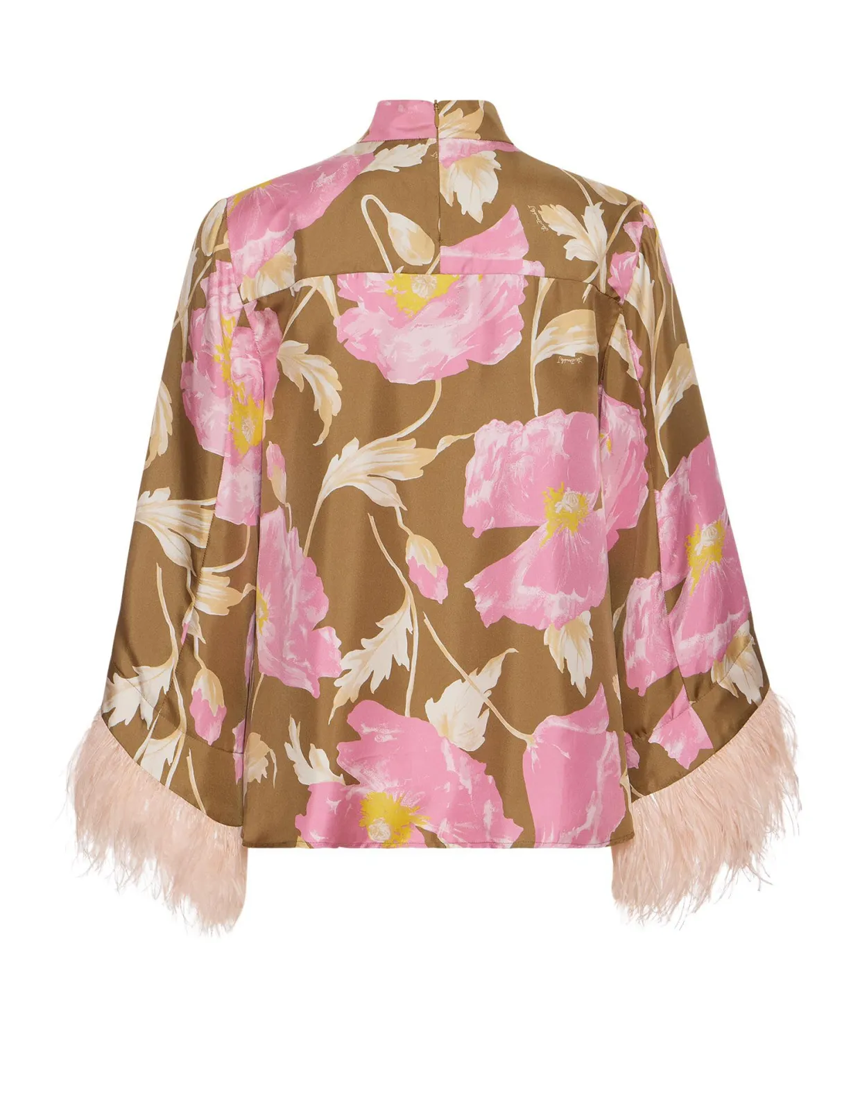 Make An Exit TopSylph Khaki in Silk Twill With Feathers