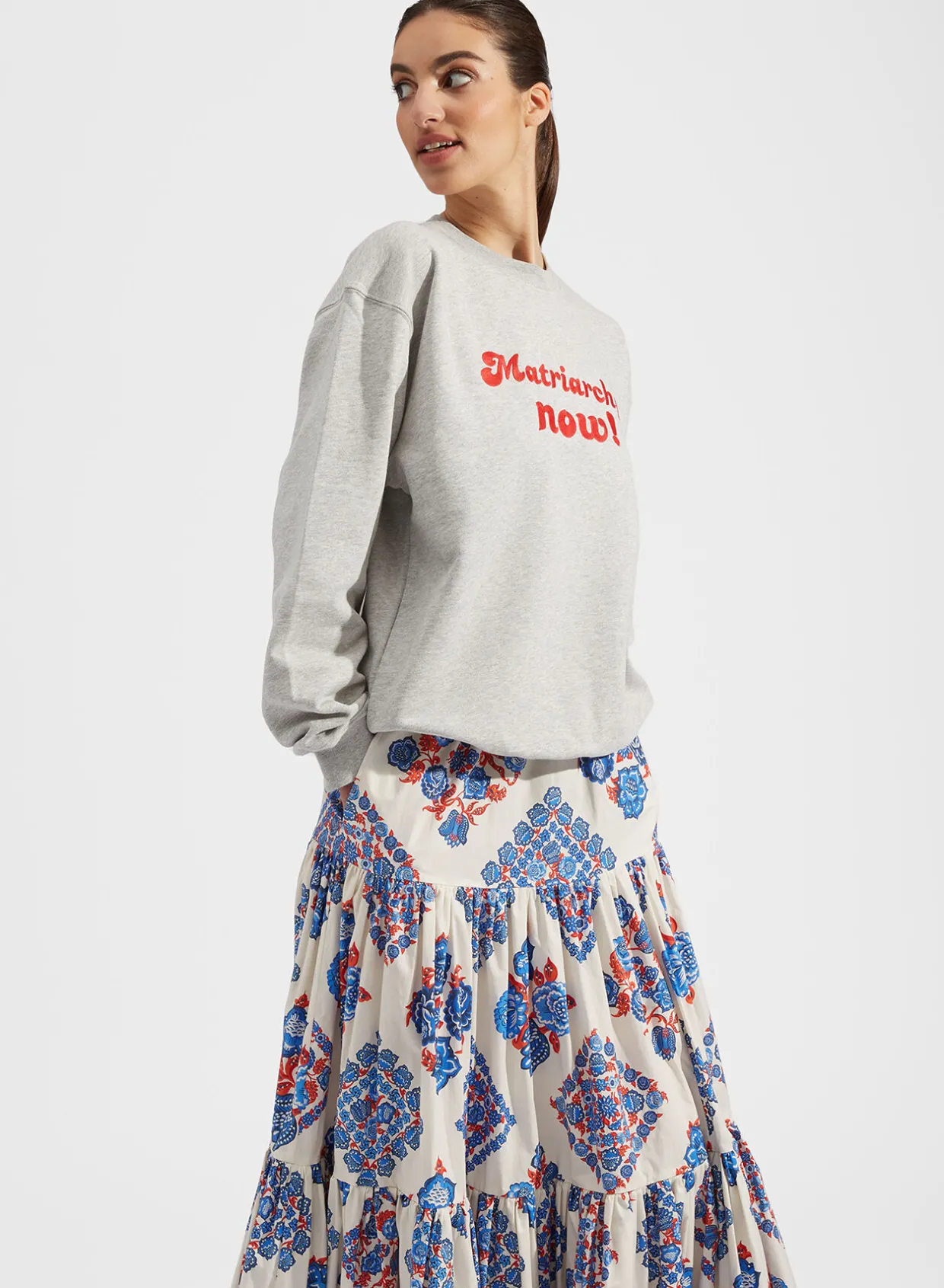 “MATRIARCHY NOW!” Stand-up SweatshirtT.Unita Grigio in Cotton Felpa