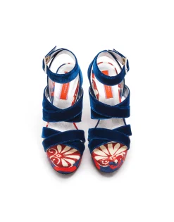 Medal WedgeMoonflower Navy in Shot Cotton