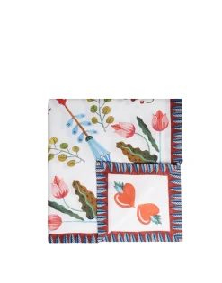 Medium TableclothWhite Turning Tulips in Linen