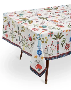 Medium TableclothWhite Turning Tulips in Linen