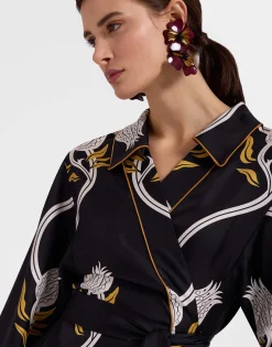 Midnight DressMelograno Black & White in Silk Twill