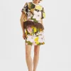 Mini SkirtBig Flower Rose in Heavy Cotton Stretch