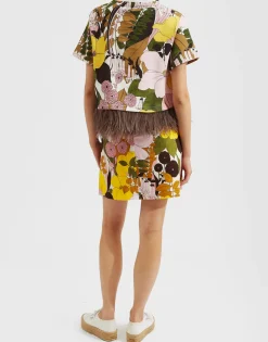 Mini SkirtBig Flower Rose in Heavy Cotton Stretch