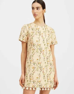 Mini Swing Dress EmbroideredPrimavera Cream in Tweed