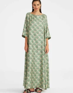 Muumuu Dress Round NeckFans Mint in Silk Twill