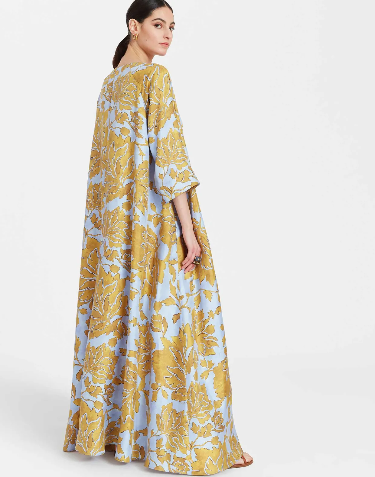 Muumuu Dress Round NeckTangle Light Blue in Silk Twill