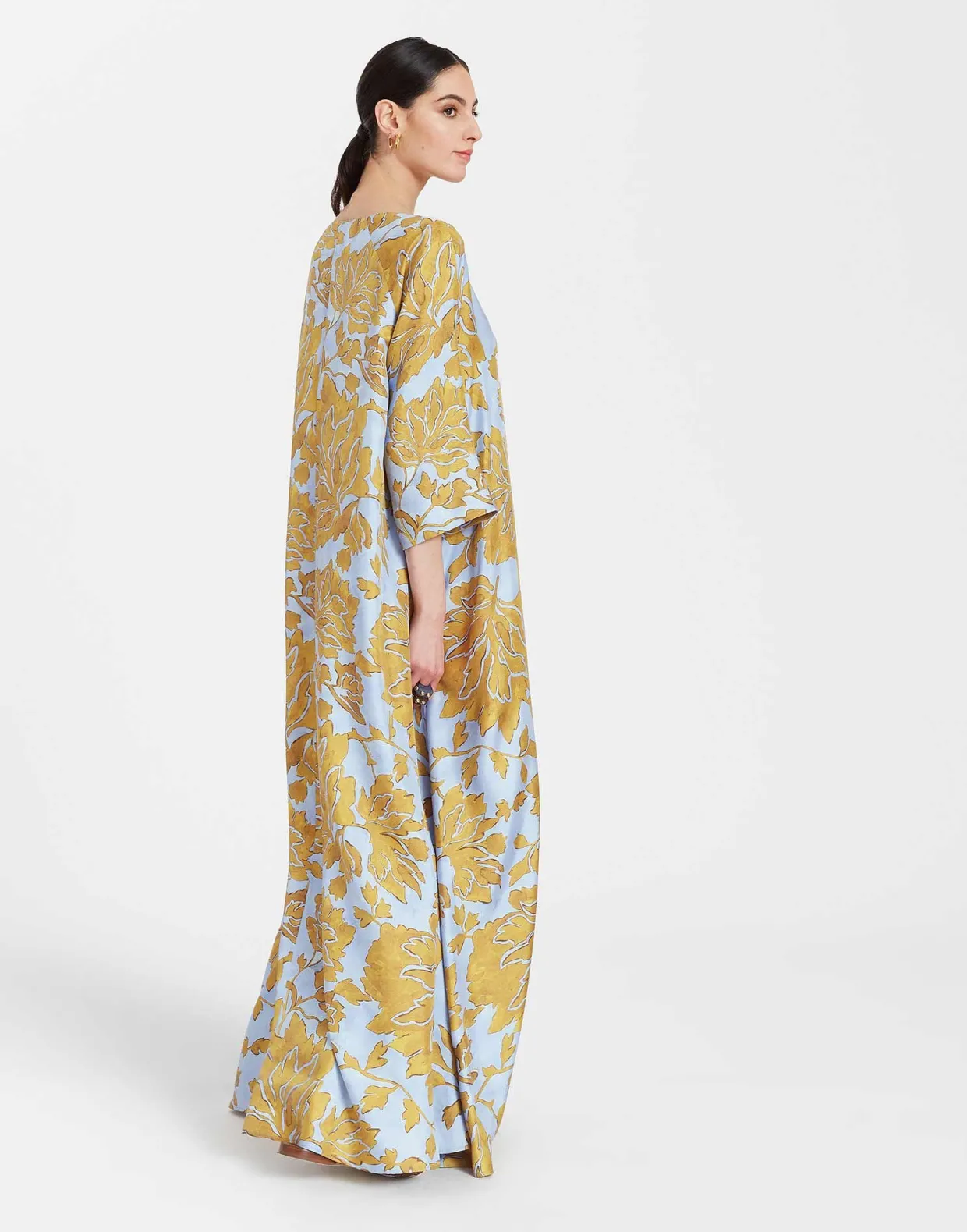 Muumuu Dress Round NeckTangle Light Blue in Silk Twill