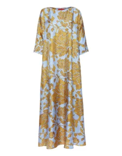 Muumuu Dress Round NeckTangle Light Blue in Silk Twill