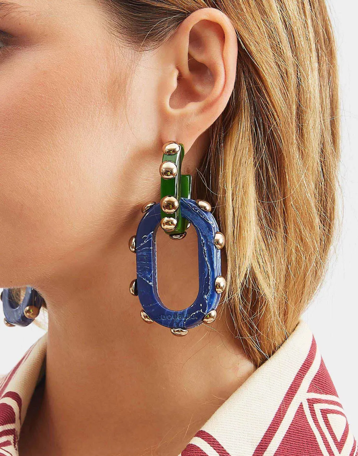 Nefertiti Double EarringsDark Green in Acrylic Resin