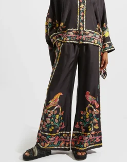 Palazzo PantsBorboni Plac&eacute;e Nero in Twill Silk