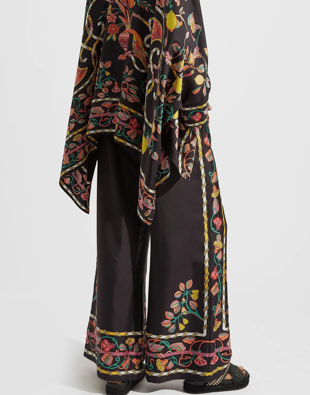 Palazzo PantsBorboni Placée Nero in Twill Silk