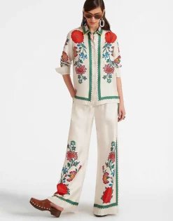Palazzo PantsDragonflower Plac&eacute;e Multicolor in Silk Twill