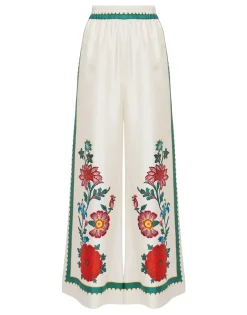 Palazzo PantsDragonflower Placée Multicolor in Silk Twill