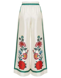 Palazzo PantsDragonflower Placée Multicolor in Silk Twill