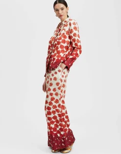 Palazzo PantsHaze Plac&egrave;e Red in Silk Twill