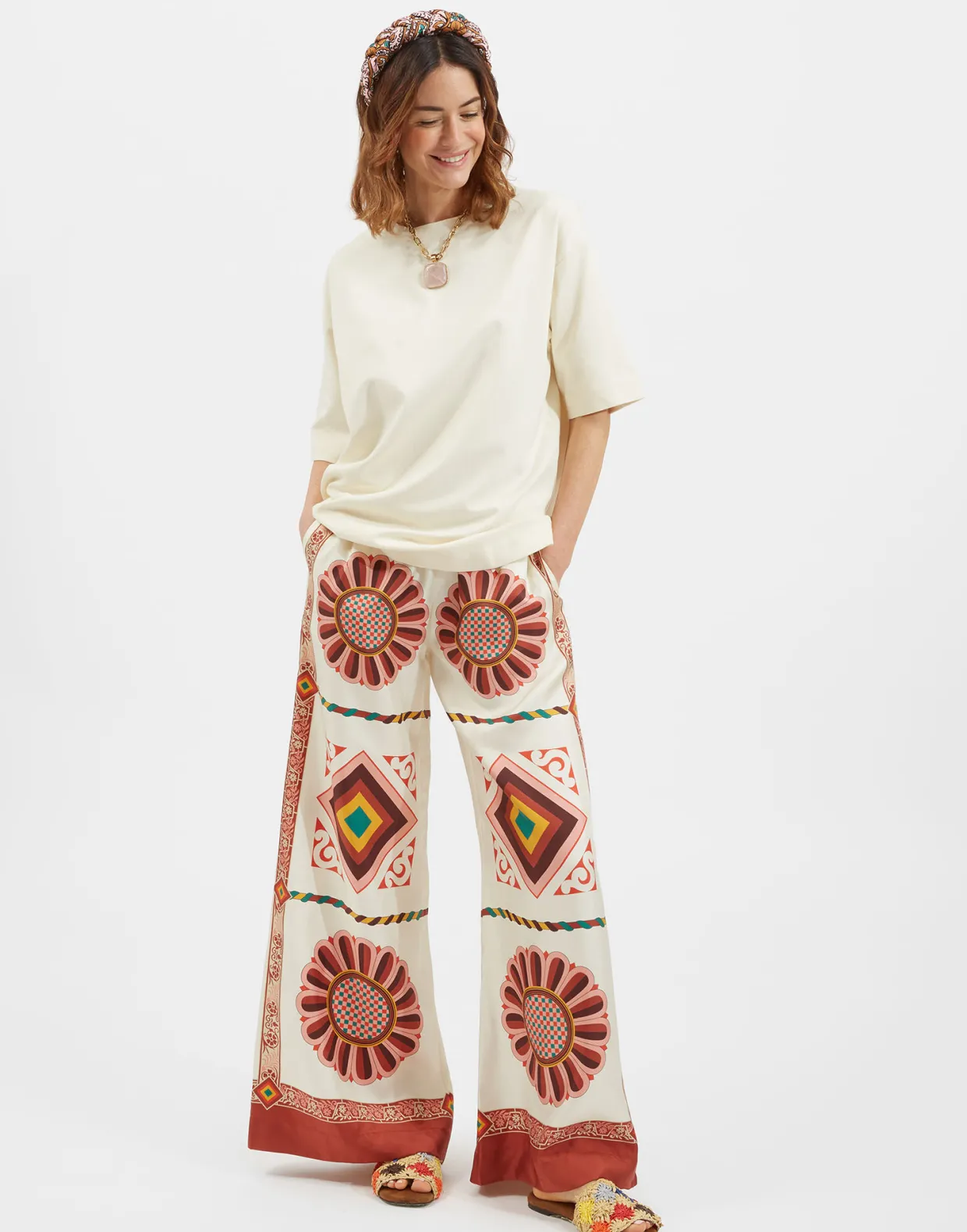 Palazzo PantsMacro Tiles Placée in Twill Silk
