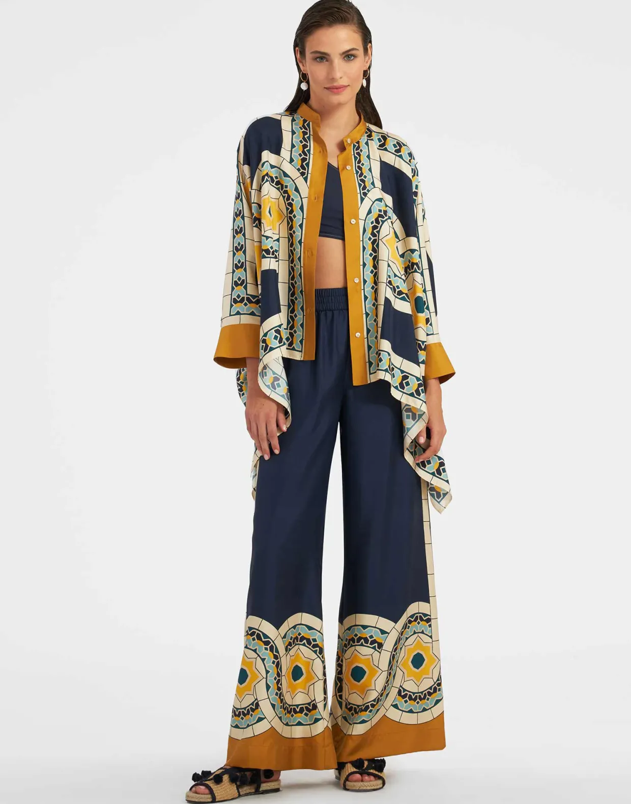 Palazzo PantsMudejar Placée Blue in Silk Twill