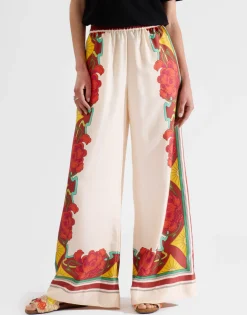 Palazzo PantsTaormina Plac&eacute;e Ivory in Twill Silk