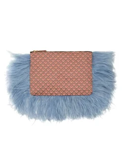 Party PochetteTulip Pale Pink in Jacquard With Feathers