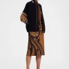 Pencil SkirtBig Blooms Plac&eacute;e Brown in Envers Satin