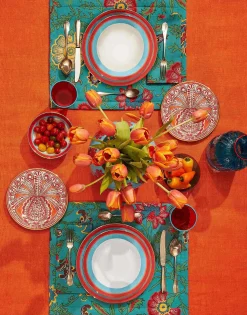Placemat Set Of 2Dragon Flower Turchese in Linen